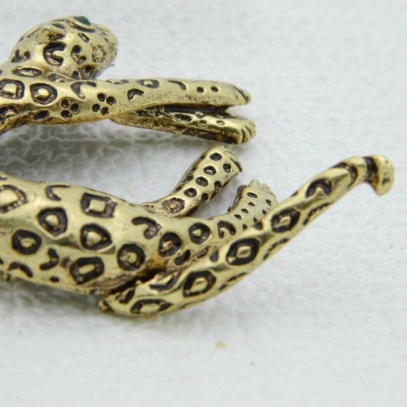 Gold Tone Black Enamel Cheetah Green Rhinestone - Picture 3 of 5